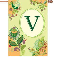 28 In. Spring Monogram Flag - V