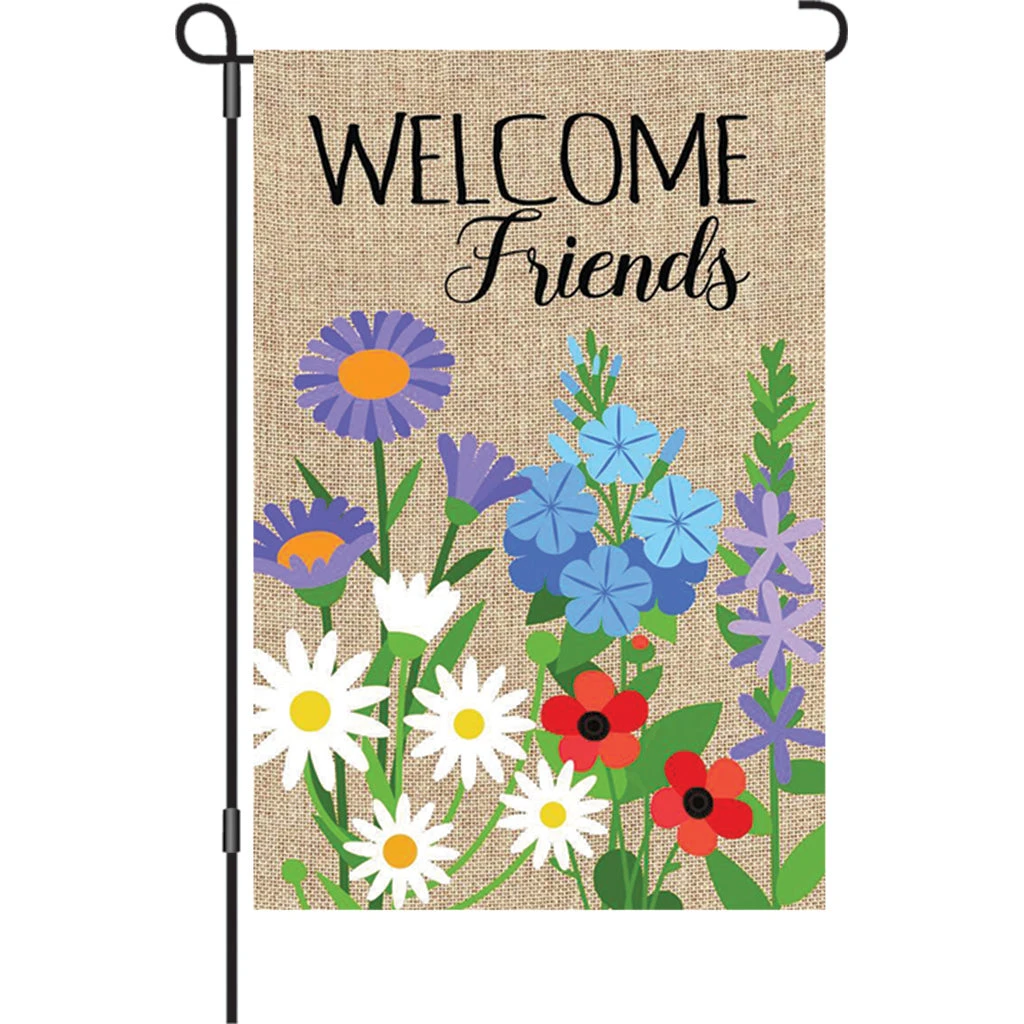 12 In. Flag - Welcome Friends Flowers 3 12 In. Flag - Welcome Friends Flowers