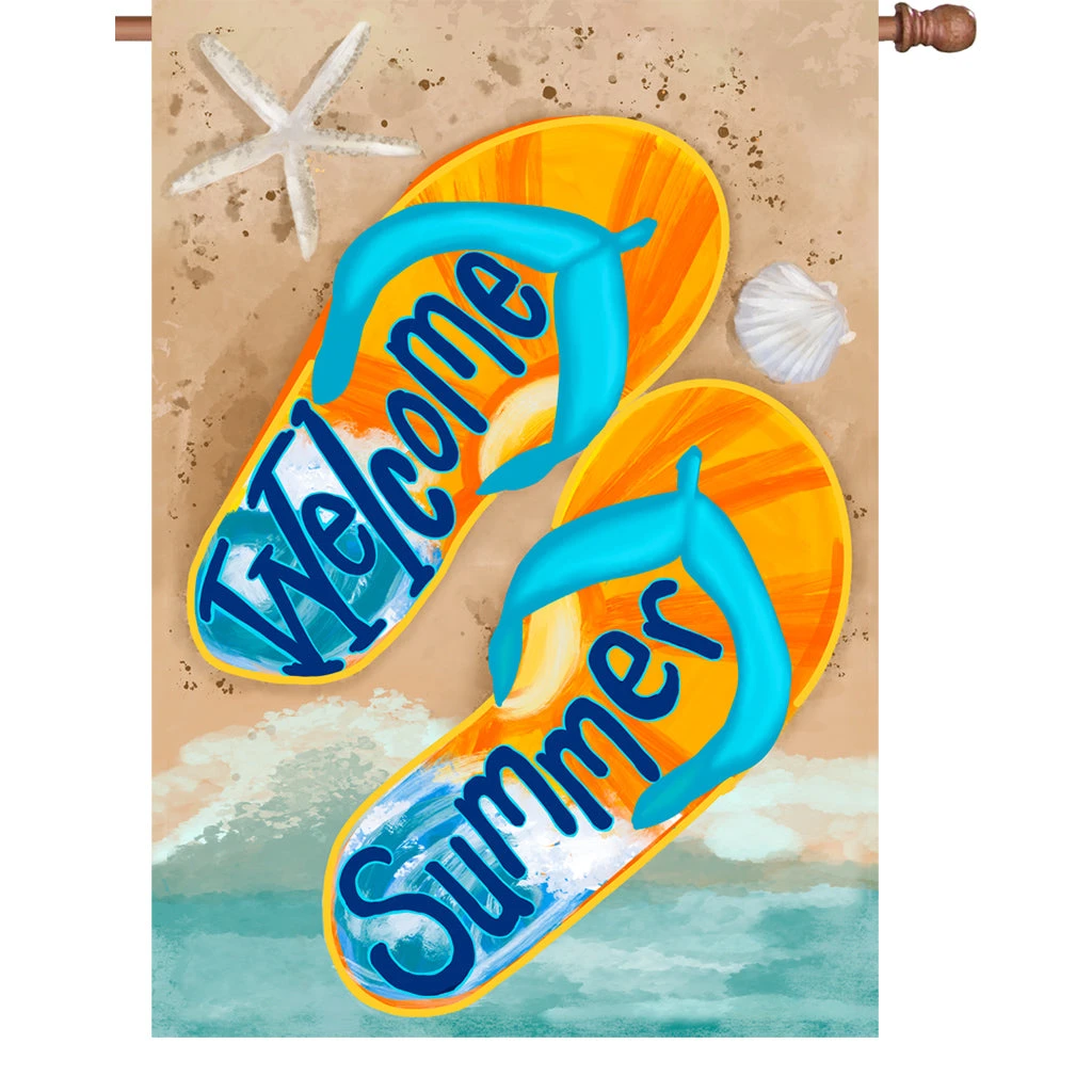 28 In. Flag - Summer Welcome Flip Flops 3 28 In. Flag - Summer Welcome Flip Flops